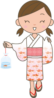 Illustration, summer festival, goldfish, girl, 