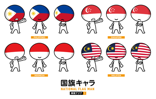 国旗キャラ 東南アジア1 271 国旗,キャラクター,キャラ,国,世界,アジア,東南アジア,フィリピン,シンガポール,インドネシアのイラスト素材