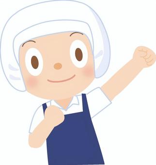 元気な食品工場の人 食品工場,パワフル,社員,衛生キャップ,帽子,インナーキャップ,エプロン,上半身,ユニホーム,身だしなみのイラスト素材