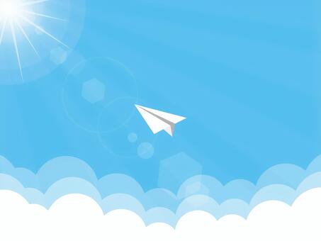 空を飛ぶ紙飛行機 紙飛行機,青空,背景,飛ぶ,旅,旅行,旅立ち,春,夏,初夏のイラスト素材