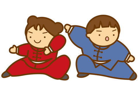 中国拳法-4c 中国拳法,拳法,太極拳,中華,道着,子供,男の子,女の子,かわいい,シンプルのイラスト素材