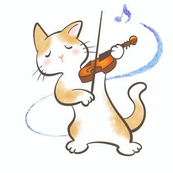 バイオリンねこ7 バイオリン,ねこ,ネコ,音符,楽器,弦楽器,弓,かわいい,音楽家,音楽教室のイラスト素材