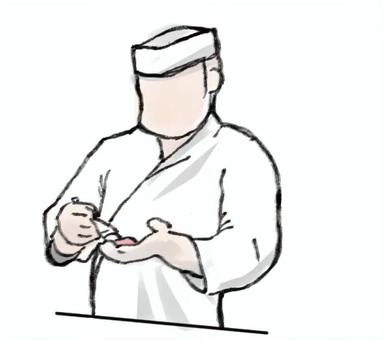 寿司に醤油を塗る寿司職人 寿司に醤油を塗る寿司職人 寿司,鮨,料理,調理,飲食店,レストラン,割烹,和食,日本料理,専門のイラスト素材