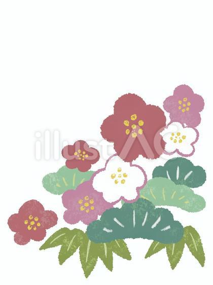 松竹梅のワンポイントちぎり絵風