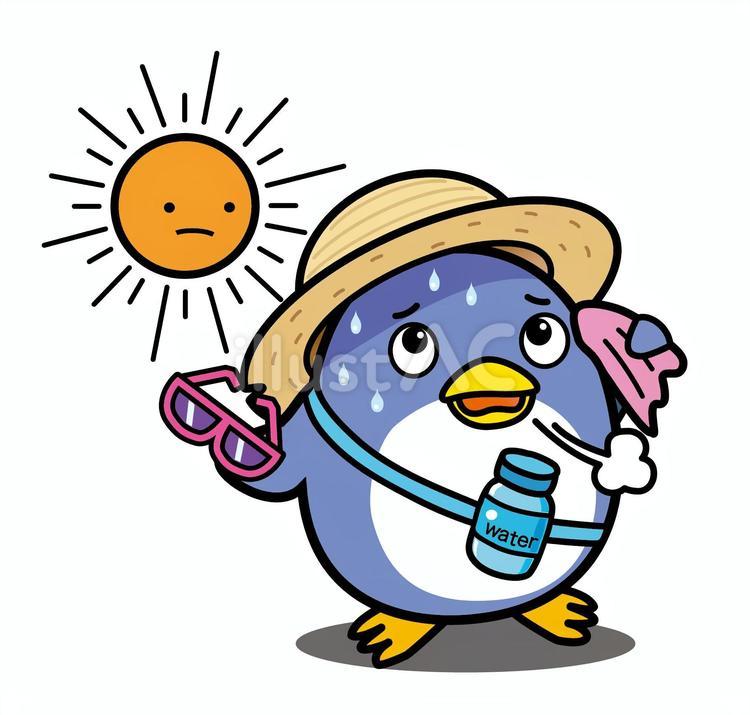 ペンギンと夏の暑い陽射し 紫外線,熱中症,陽射しのイラスト素材