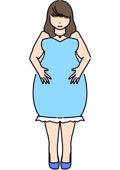 お腹を触る少し太ったドレス女性　カラー 女性,ドレス,ぽっちゃり,全身,正面,カラーのイラスト素材