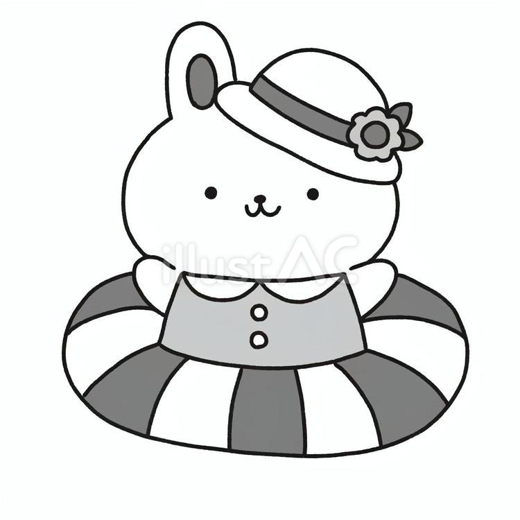 うさぎと浮き輪 浮き輪,うさぎ,プールのイラスト素材