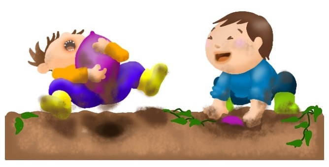 秋[イラスト]いもほり 秋,畑,芋ほり,園行事,こども,サツマイモのイラスト素材