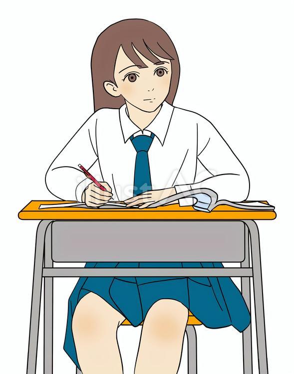 真面目に授業を受ける女生徒 高校生,人物,学生のイラスト素材