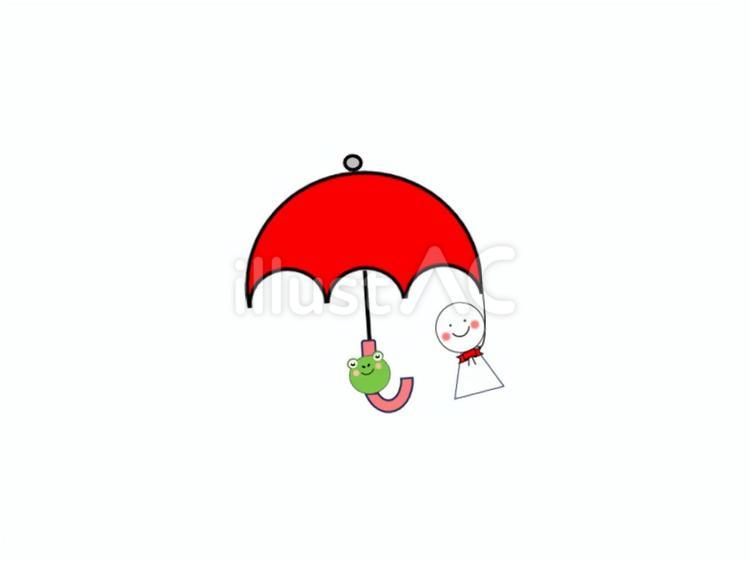 てるてる坊主×傘（赤＆かえる） 傘,キャラクター,雨の日のイラスト素材