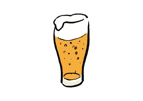 ビールのイラスト 筆,筆ペン,手書き,ビール,飲み会,宴会,発泡酒,お酒,歓送迎会,忘年会のイラスト素材
