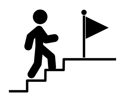 階段と旗 階段,人物,ゴール,旗,段差,アイコン,目印,地点,シルエット,黒のイラスト素材