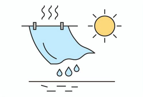洗濯物の乾燥・蒸発の仕組みイラスト 洗濯物,乾燥,蒸発,水分,太陽,天日干し,天気,自然現象,理科,教育のイラスト素材