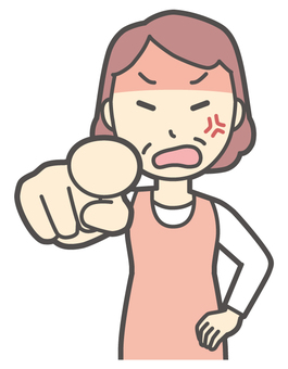  エプロンおばちゃん-120-バスト 指さす,怒る,おばちゃん,エプロン,お母さん,ママ,中年,おばさん,主婦,人物のイラスト素材