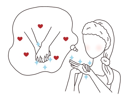 恋する女性　ハンドケア 恋愛,恋愛中,女性,ハンドケア,自分磨き,保湿,キラキラ,手つなぐ,想像,イメージのイラスト素材