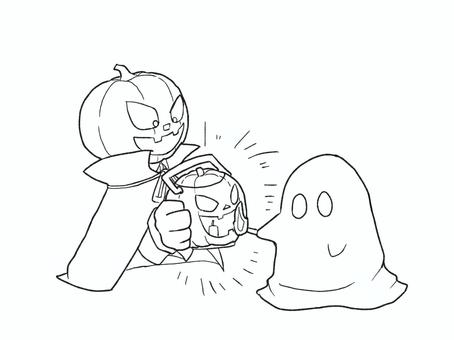 かぼちゃランプに火を付けるおばけぬりえ ぬりえ,ハロウィン,かぼちゃ,おばけ,子供向け,イベントのイラスト素材