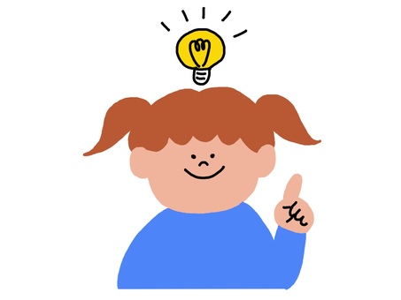 ピンとくる女の子 かわいい,手書き,男の子,男性,子ども,豆電球,ひらめく,アイデア,インスピレーション,思い付くのイラスト素材
