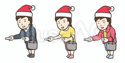 クリスマスにティッシュを配る女性