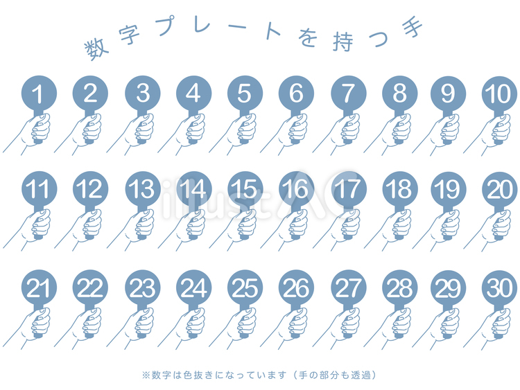 【数字】プレートを持つ手（ブルー） 数字,ナンバー,手のイラスト素材