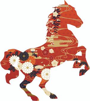 美しい松竹梅菊桜をあしらう馬 馬,午年,和,午,和風,和柄,梅,竹,松,菊のイラスト素材