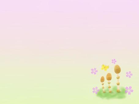 つくし　ピンクと緑の背景 つくし,土筆,桜,蝶々,植物,野草,春,食べ物,可愛い,ピンクのイラスト素材