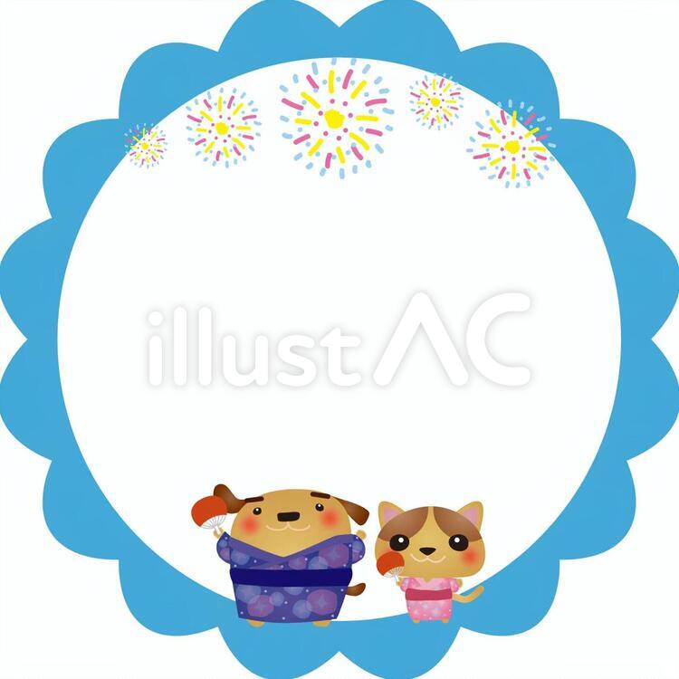 夏メモ18 犬,猫,フレームのイラスト素材