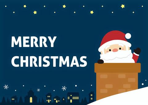 サンタクロースと煙突のクリスマス背景02 クリスマス,サンタクロース,煙突,星,街並み,雪,冬,12月,イラスト,素材のイラスト素材