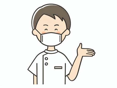紹介するマスクの男性看護師 男性,看護士,看護師,介護士,医者,医師,薬剤師,マスク,紹介,案内のイラスト素材