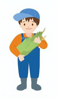 農家の人7 農作業,畑仕事,人物,男の子,子ども,全身,正面,笑顔,帽子,長靴のイラスト素材