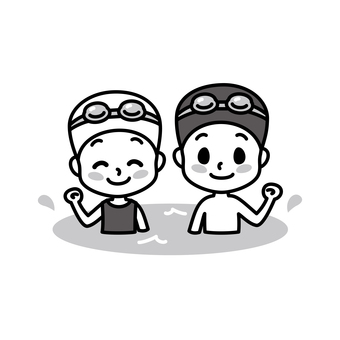 子供　水泳　白黒 子供,水泳,白黒,習い事,水泳教室,プール,スイミングクラブ,スイミングスクール,小学生,男の子のイラスト素材