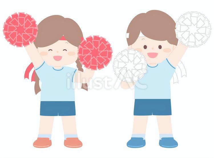 小学生（運動会で応援する子どもたち3） 応援,白組,赤組のイラスト素材