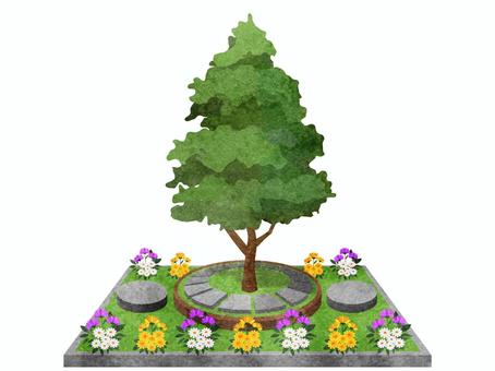 樹木葬02 樹木葬,墓,花,霊園,木,墓参り,墓石,先祖,供養,水彩のイラスト素材