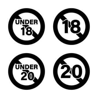年齢制限マーク 黒 年齢制限,18歳,20歳,入店禁止,利用禁止,未成年,警告,規制,ルール,お断りのイラスト素材