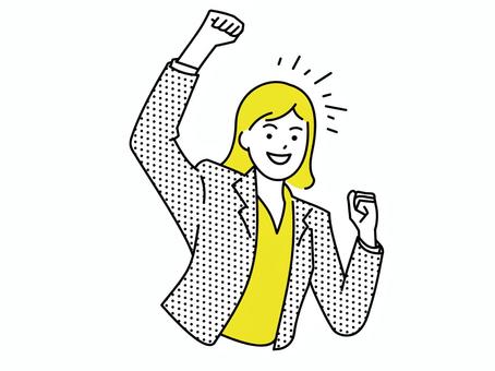 ガッツポーズで喜びを表す女性会社員 ガッツポーズ,喜び,嬉しい,やった,万歳,歓喜,ハッピー,女性,会社員,ビジネスパーソンのイラスト素材