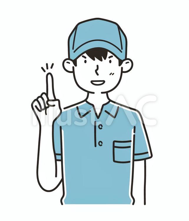 指さしする作業着の男性 作業着,指さし,男性のイラスト素材