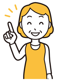  エプロンおばちゃん(黄)-200-バスト 指差し,ニコニコ,おばちゃん,エプロン,お母さん,ママ,中年,おばさん,主婦,人物のイラスト素材