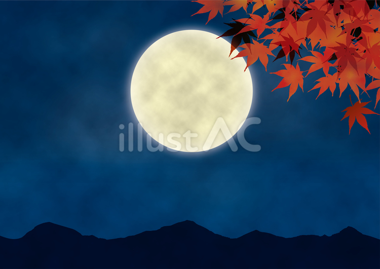月と紅葉の背景 月,秋,月見のイラスト素材