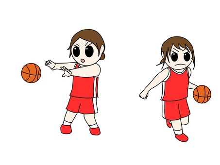 女子バスケットボール2 バスケットボール,ドリブル,シュート,パス,ジャンプ,ボール,スポーツ,女子のイラスト素材
