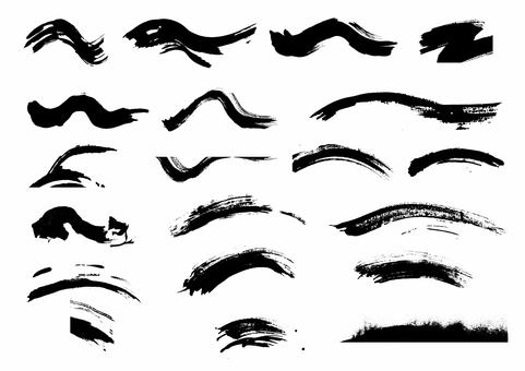 筆タッチいろいろな形の素材 筆タッチ,曲線,直線,跳ね,波線,黒,シルエット,かすれ,手描き,勢いのイラスト素材