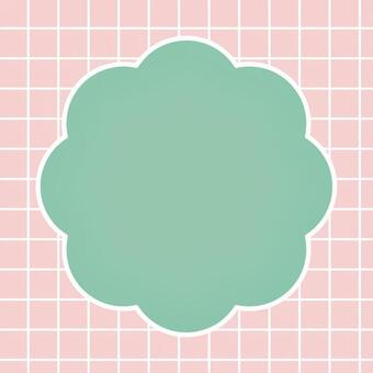 雲型フレームとグリッド背景 緑×ピンク ポップ,かわいい,雲型フレーム,グリッド,方眼,チェック柄,背景,パステルカラー,レトロ,レトロポップのイラスト素材