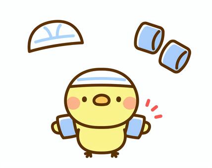 アームリングとスイムキャップ装着のひよこ