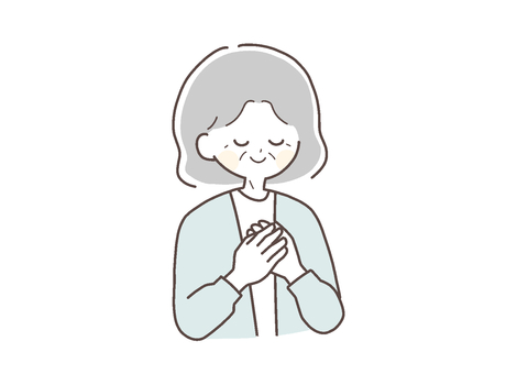 安心した穏やかな表情の年配女性のイラスト 安心,落ち着く,年配,中年,シニア,老人,女性,リラックス,穏やか,癒しのイラスト素材