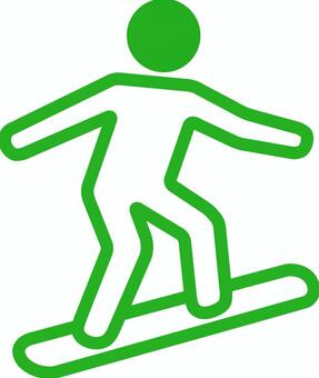 ピクトグラムの緑のスノーボードです。 ピクトグラム,スノーボード,シンプル,スポーツ,冬,雪,アウトドア,板,ジャンプ,滑るのイラスト素材