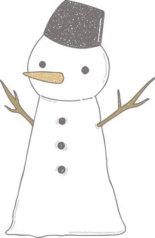 ゆきだるま スノーマン,冬,雪,人参,手書き,木の枝,帽子,バケツのイラスト素材