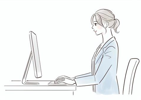 笑顔でパソコンを操作する女性 笑顔でパソコンを操作する女性 女性,パソコン,操作,笑顔,嬉しい,楽しい,20代,30代,若い,人物のイラスト素材