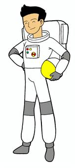 宇宙飛行士　男性　イラスト 宇宙飛行士,黒髪,男性,笑顔,白色,宇宙服,背景,なしのイラスト素材