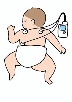 背中に心電図モニター赤ちゃん　カラー 心電図,モニター,赤ちゃん,うつぶせ,背中,カラーのイラスト素材