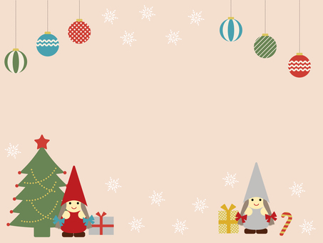 クリスマスのイメージ１ クリスマス,クリスマスオーナメント,プレゼント,雪,小人,ツリー,きれい,おしゃれ,柔らかい,フレームのイラスト素材