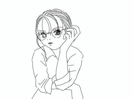 Illustration, glasses, summary hair, female, 