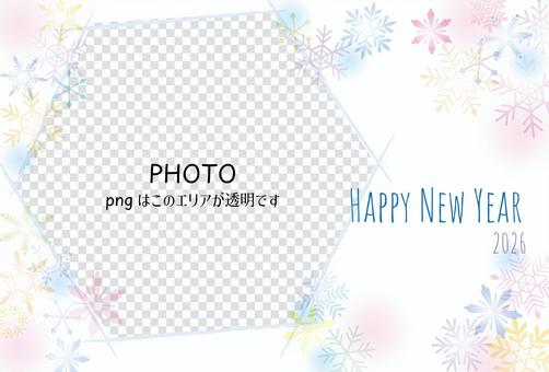 26年 雪花の写真年賀状 年賀状,写真,雪,結晶,雪花,かわいい,おしゃれ,フォトフレーム,透過,グラデーションのイラスト素材